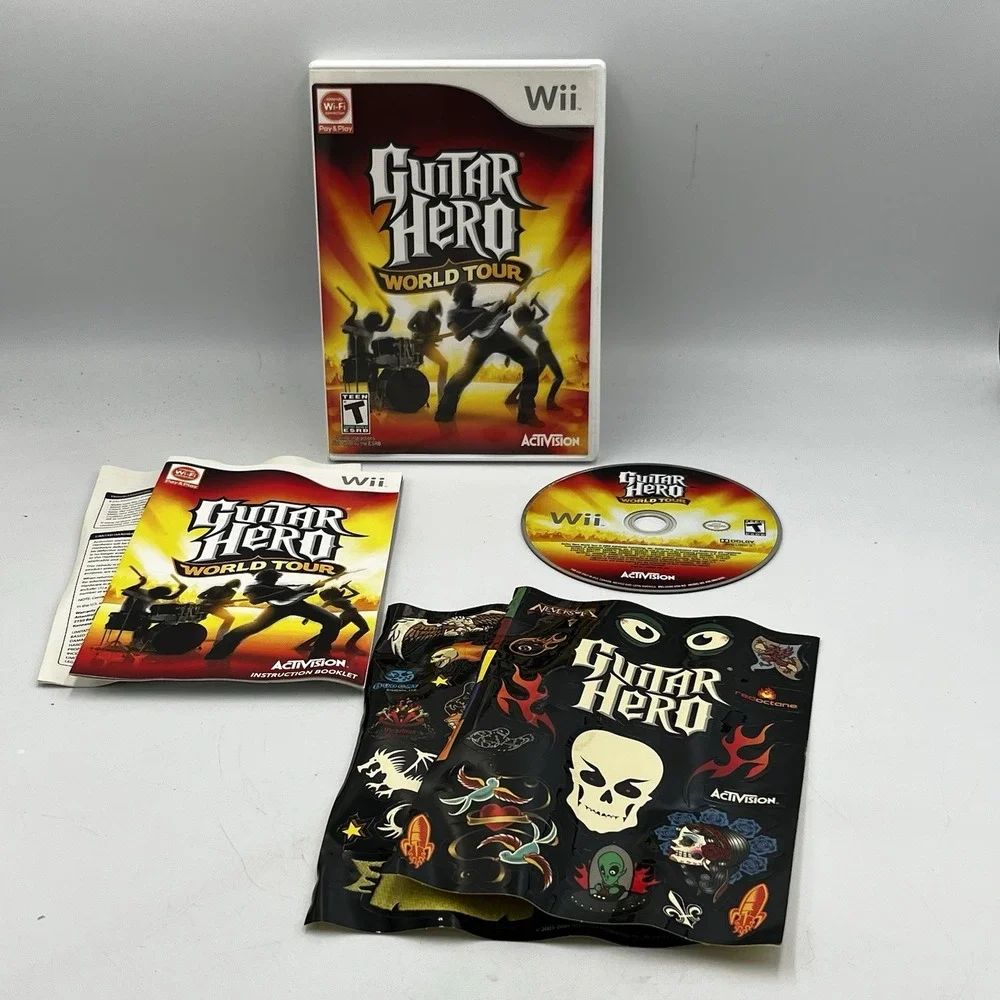 🔥Guitar Hero: World Tour (Nintendo Wii, 2008) CIB Complete w/ Stickers